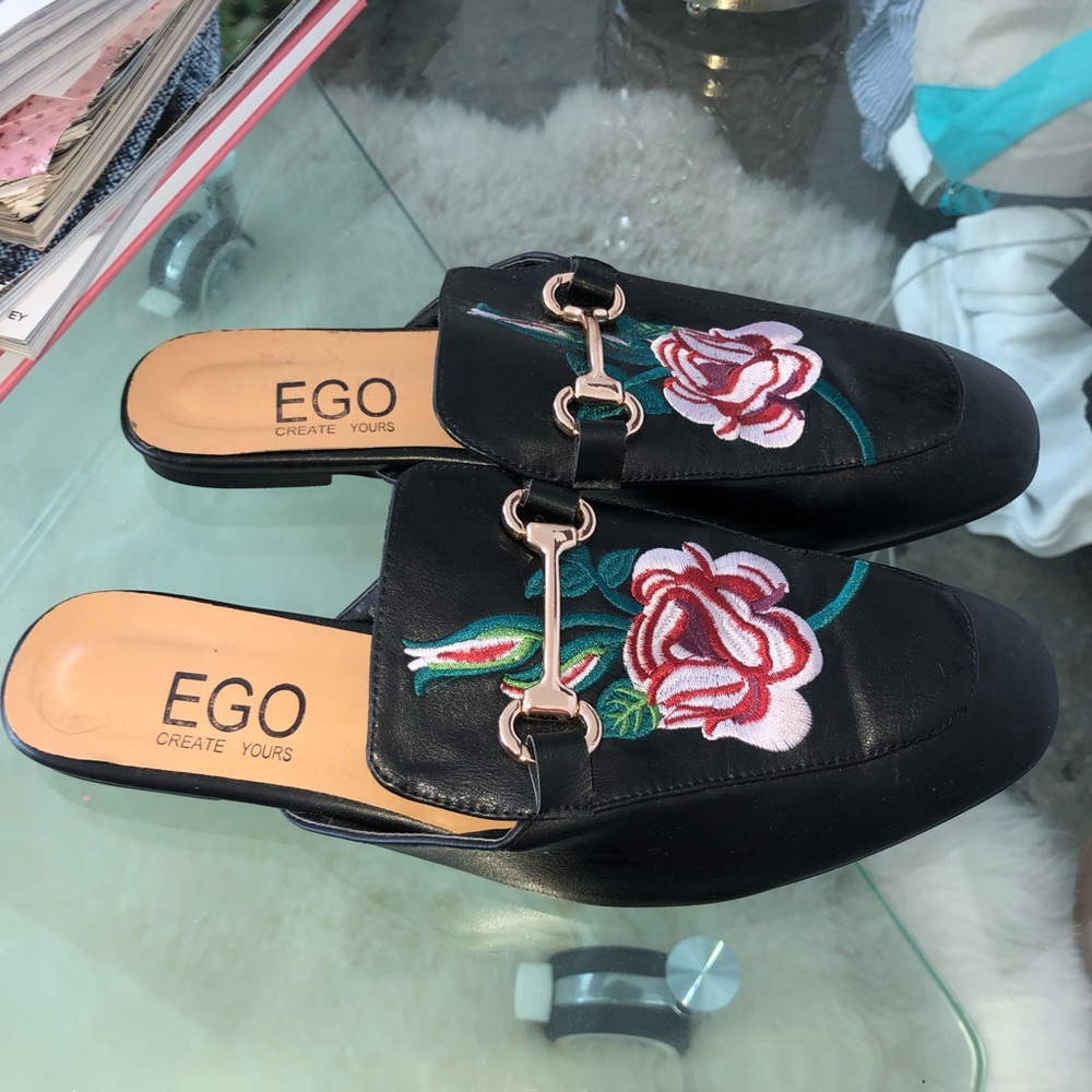EGO Black backless Mule Loafer Slides - NEW